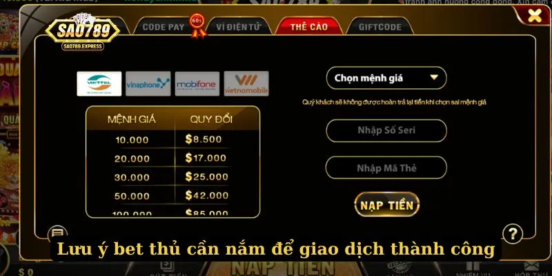 Lưu ý bet thủ cần nắm để giao dịch thành công